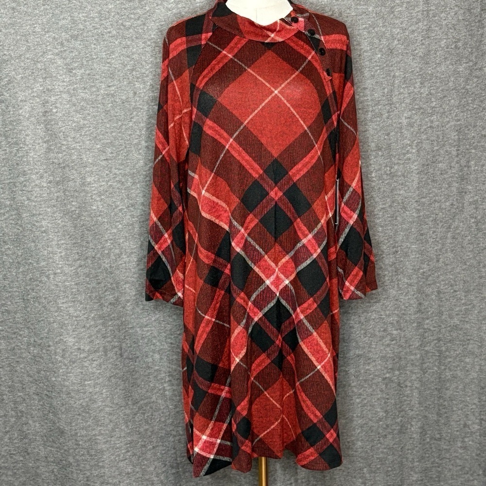 Jessica Howard Cozy Red Plaid A-Line Mini Dress Womens Size Large